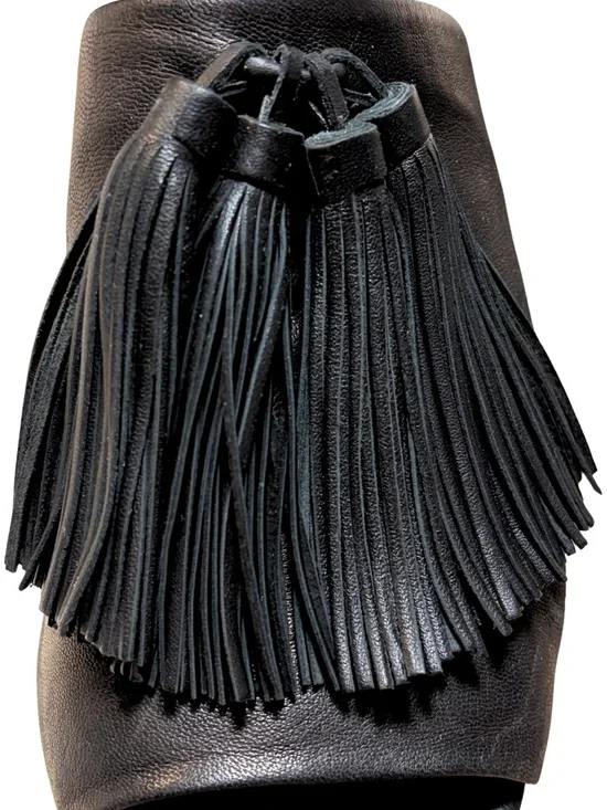 LOEFFLER RANDALL Cleo Black Tassel Leather Block Heel Sandal Mules + Box - Picture 16 of 16